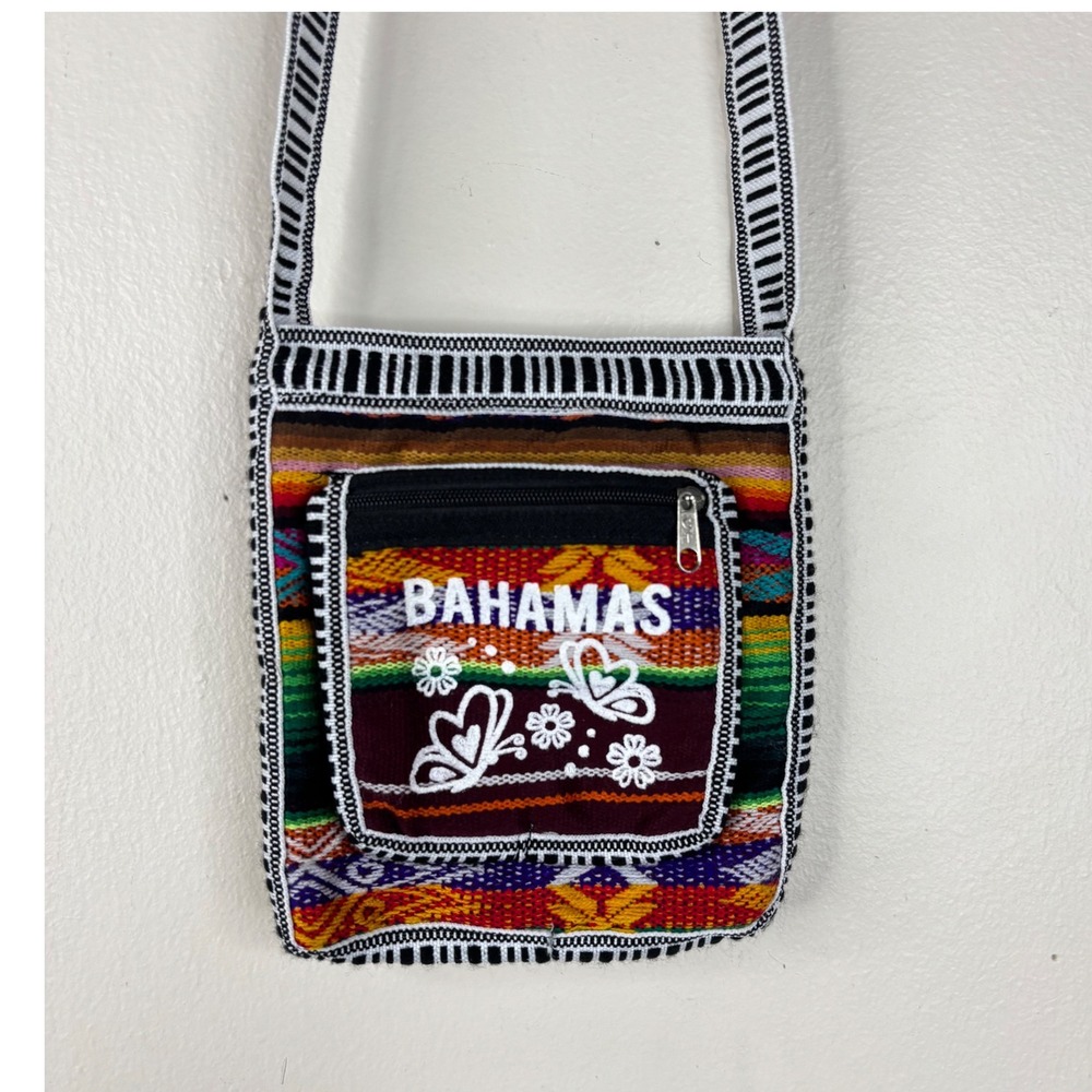 Bahamas Woven Crossbody Bag Small Multi Color Striped Butterfly Souvenir Pouch